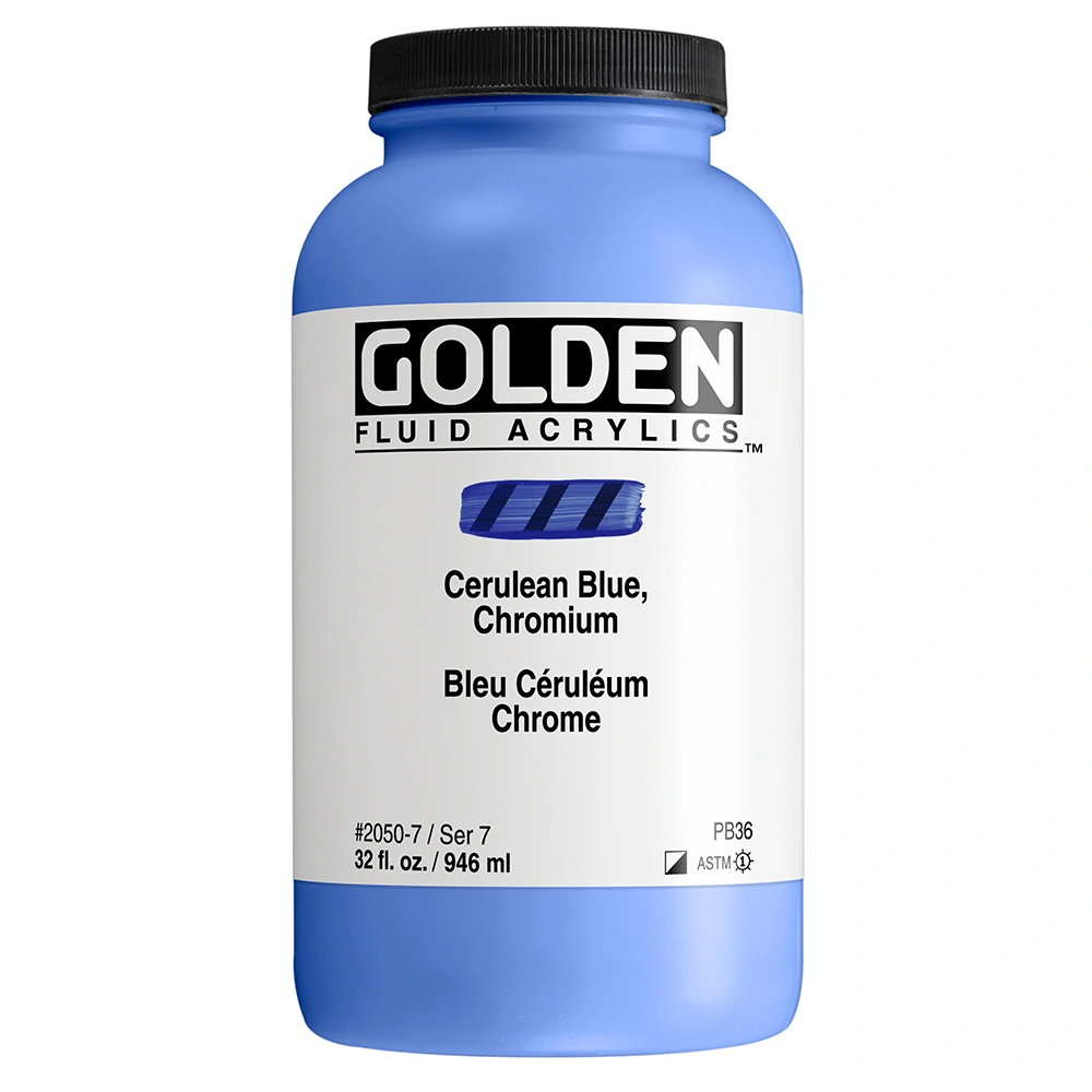 Fluid Acrylic Color - Cerulean Blue, Chromium - 32 oz Silgan Wide Mouth Round - 32-oz
