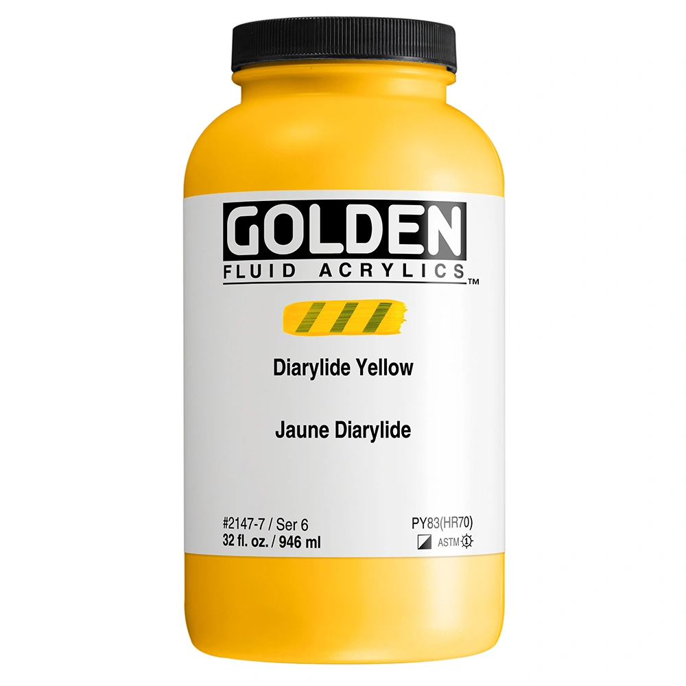 Fluid Acrylic Color - Diarylide Yellow - 32 oz Silgan Wide Mouth Round - 32-oz