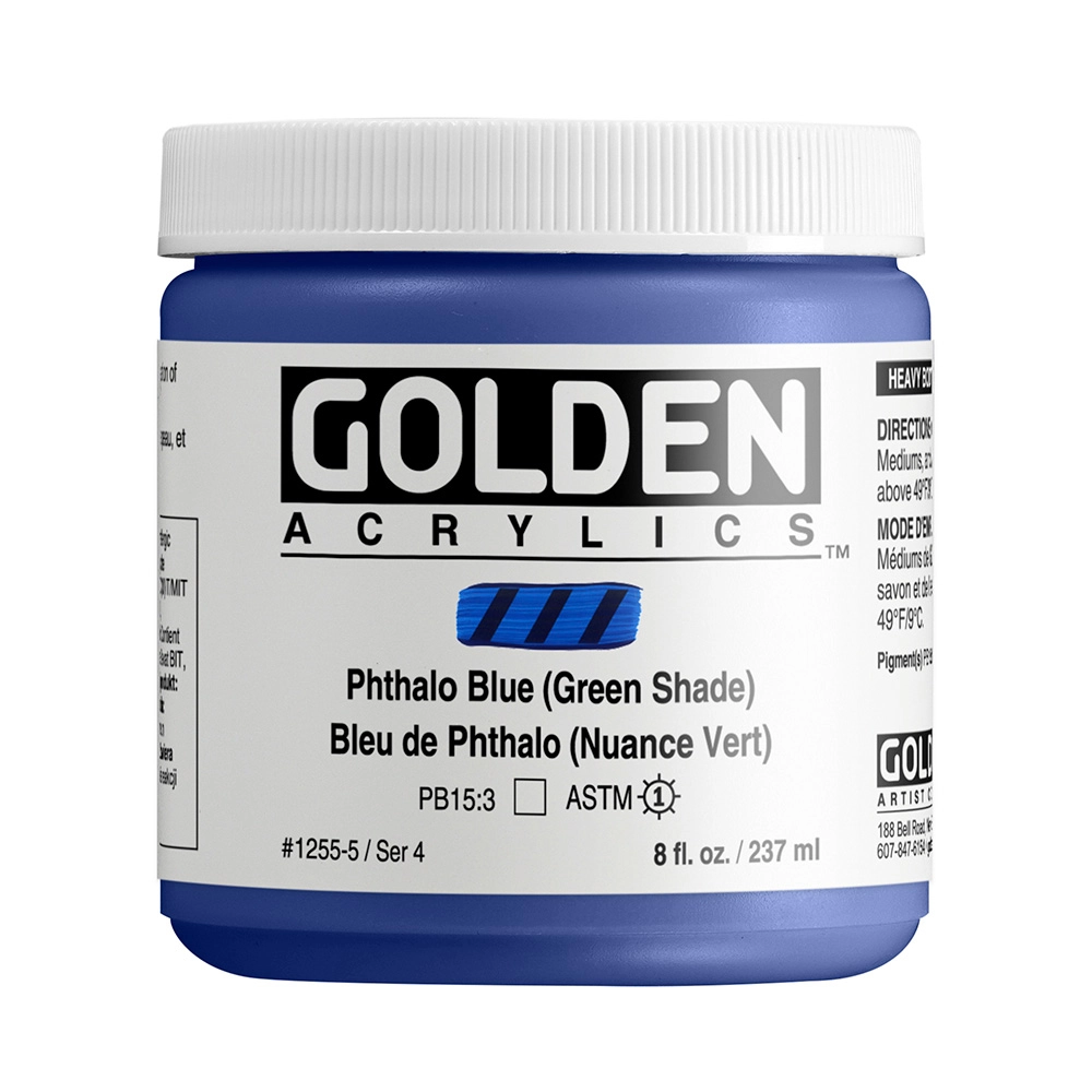 Heavy Body Acrylic Color - Phthalo Blue (Green Shade) - 8 oz jar - 08-oz