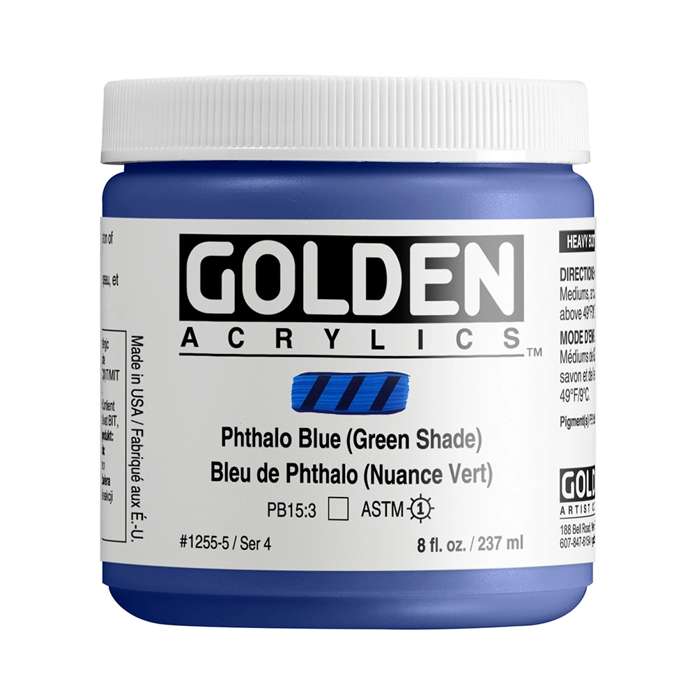 Heavy Body Acrylic Color - Phthalo Blue (Green Shade) - 8 oz jar - 08-oz