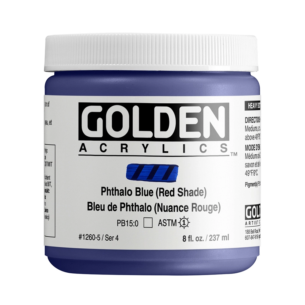 Heavy Body Acrylic Color - Phthalo Blue (Red Shade) - 8 oz jar - 08-oz