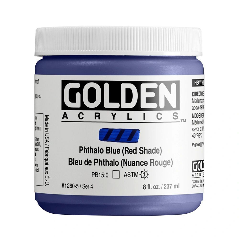 Heavy Body Acrylic Color - Phthalo Blue (Red Shade) - 8 oz jar - 08-oz