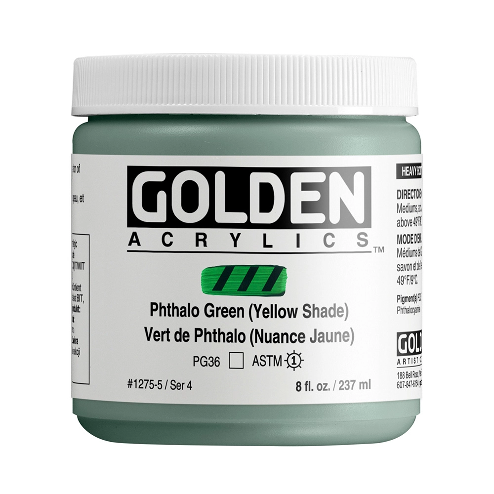 Heavy Body Acrylic Color - Phthalo Green (Yellow Shade) - 8 oz jar - 08-oz