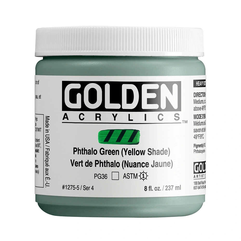 Heavy Body Acrylic Color - Phthalo Green (Yellow Shade) - 8 oz jar - 08-oz