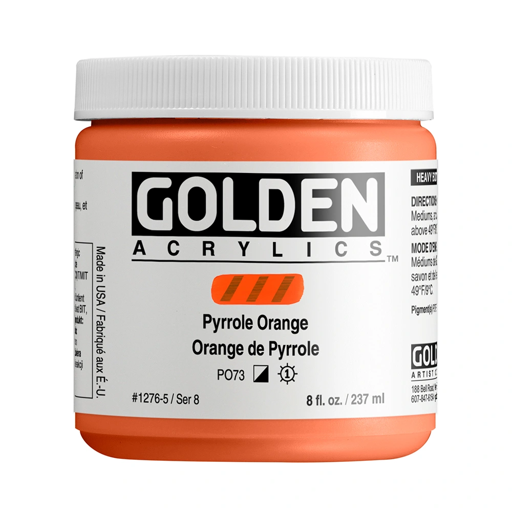 Heavy Body Acrylic Color - Pyrrole Orange - 8 oz jar - 08-oz