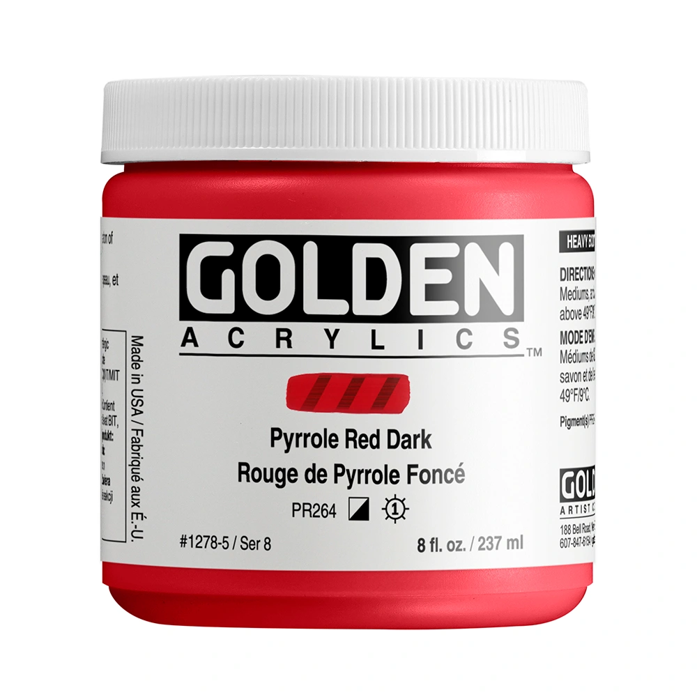 Heavy Body Acrylic Color - Pyrrole Red Dark - 8 oz jar - 08-oz