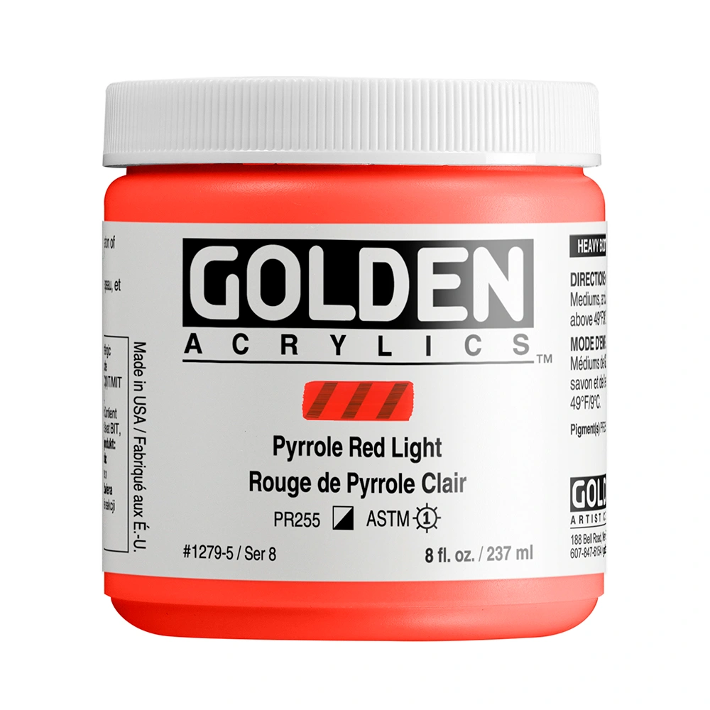 Heavy Body Acrylic Color - Pyrrole Red Light - 8 oz jar - 08-oz