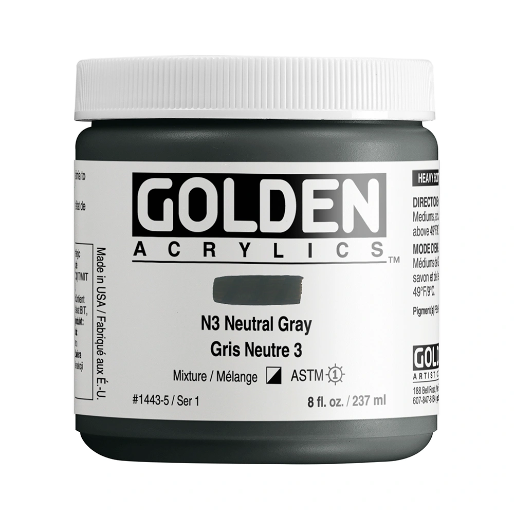 Heavy Body Acrylic Color - N3 Neutral Gray - 8 oz jar - 08-oz
