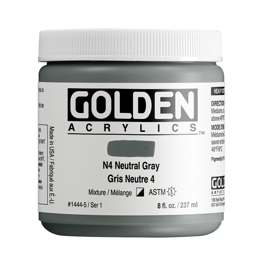 Heavy Body Acrylic Color - N4 Neutral Gray - 8 oz jar - 08-oz