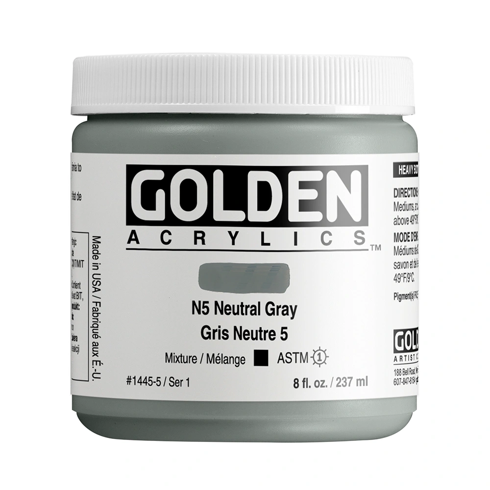 Heavy Body Acrylic Color - N5 Neutral Gray - 8 oz jar - 08-oz