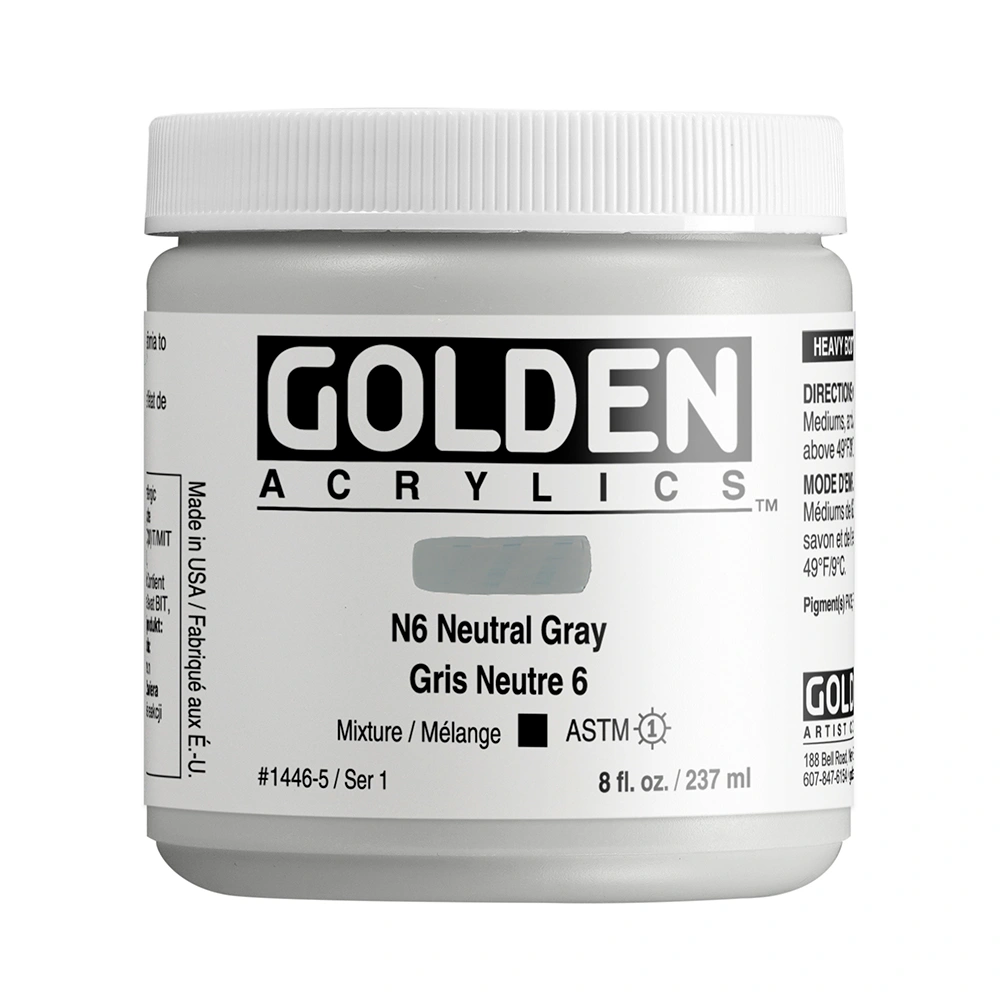 Heavy Body Acrylic Color - N6 Neutral Gray - 8 oz jar - 08-oz