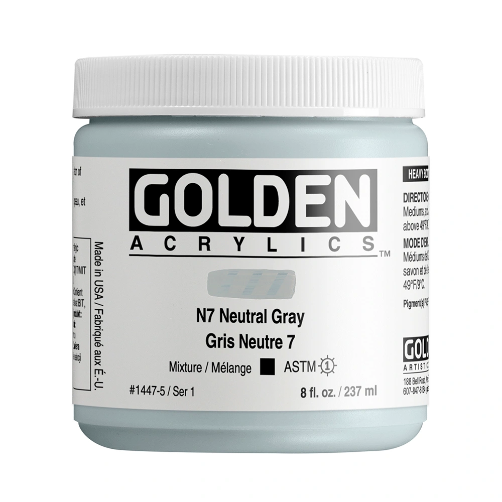 Heavy Body Acrylic Color - N7 Neutral Gray - 8 oz jar - 08-oz