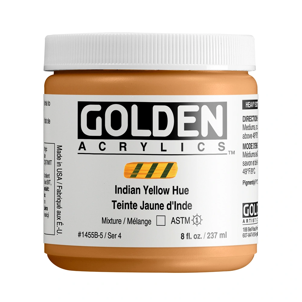 Heavy Body Acrylic Color - India Yellow Hue - 8 oz jar - 08-oz