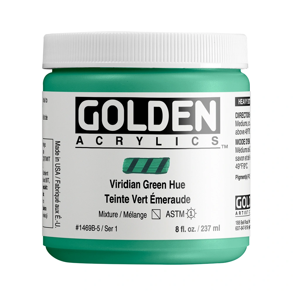 Heavy Body Acrylic Color - Viridian Green Hue - 8 oz jar - 08-oz