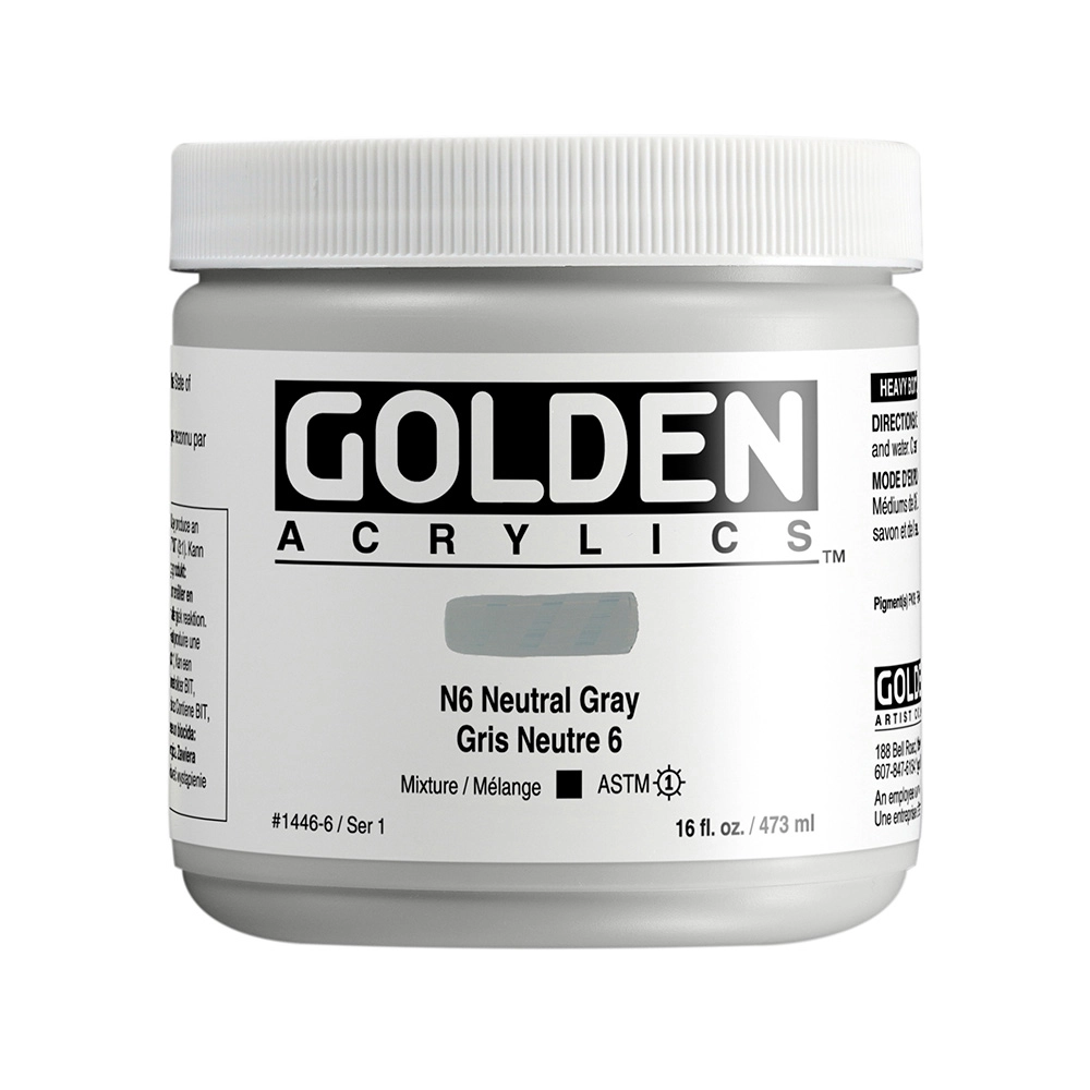 Heavy Body Acrylic Color - N6 Neutral Gray - 16 oz jar - 16-oz