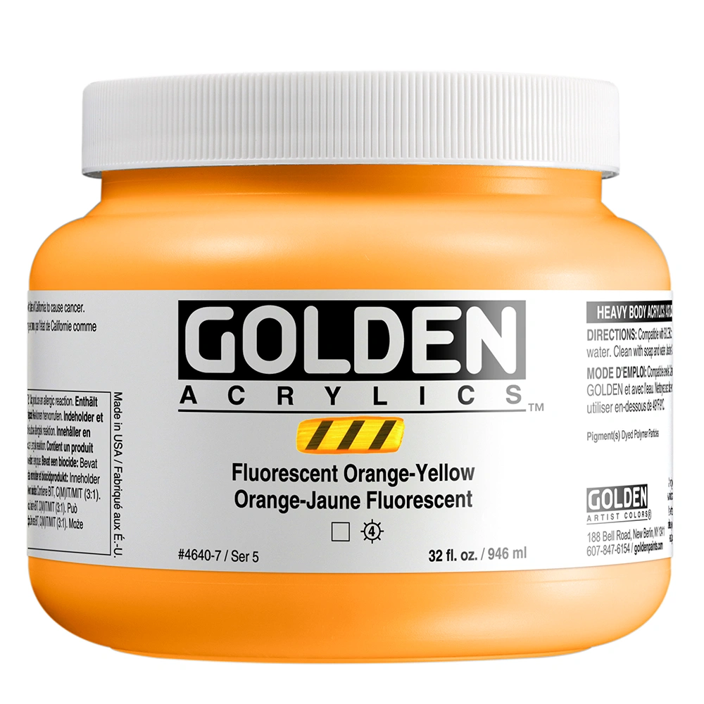 Heavy Body Acrylic Color - Fluorescent Orange-Yellow - 32 oz jar - 32-oz