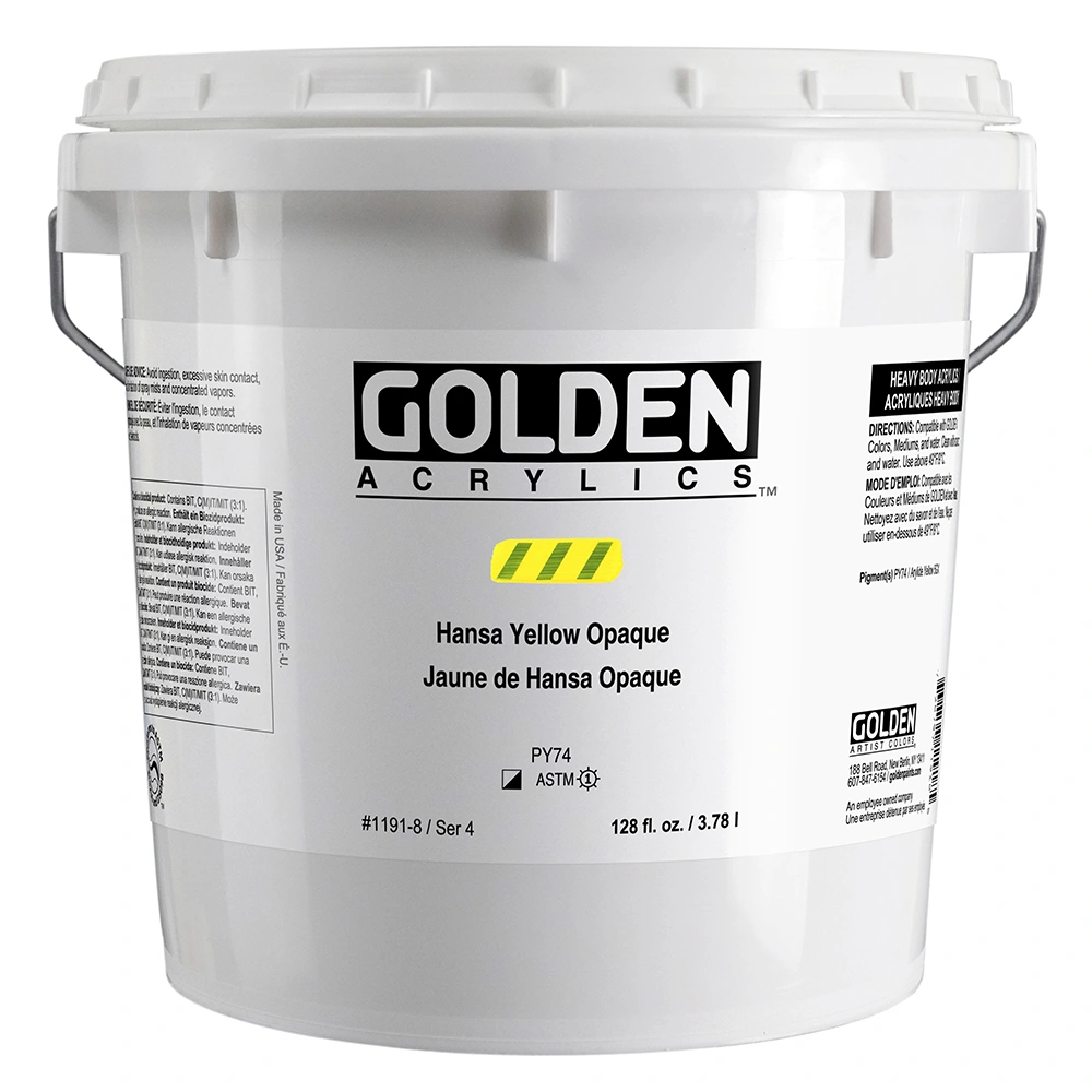 Heavy Body Acrylic Color - Hansa Yellow Opaque - 128oz HDPE White Pail - gallon