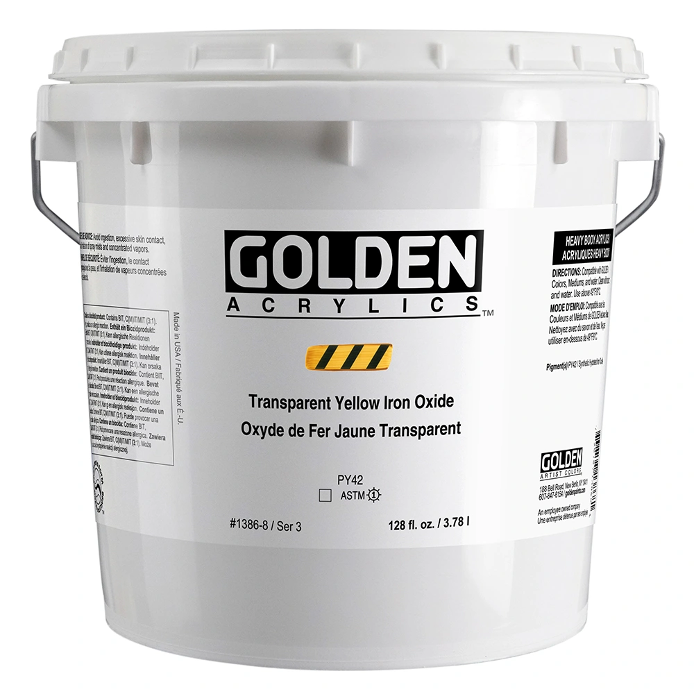 Heavy Body Acrylic Color - Transparent Yellow Iron Oxide - 128oz HDPE White Pail - gallon