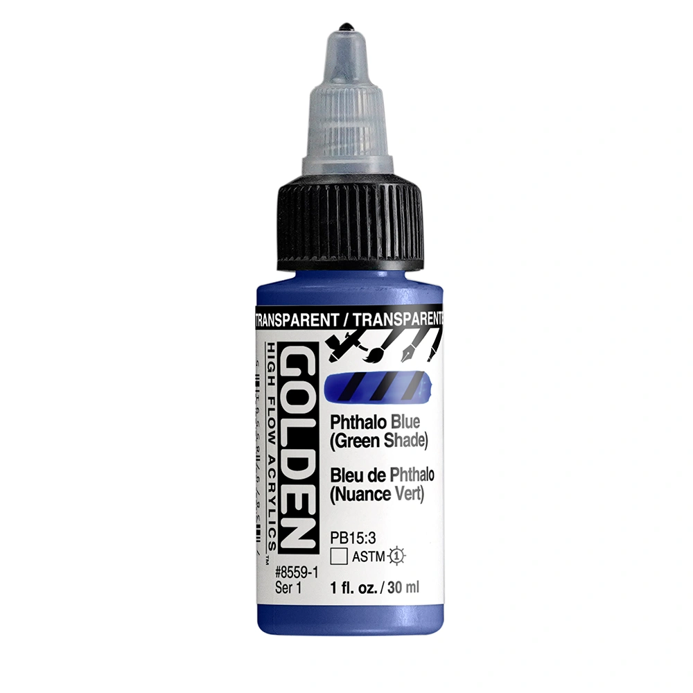 High Flow Acrylic Color - Transparent Phthalo Blue (Green Shade) - 1 oz cylinder - 01-oz