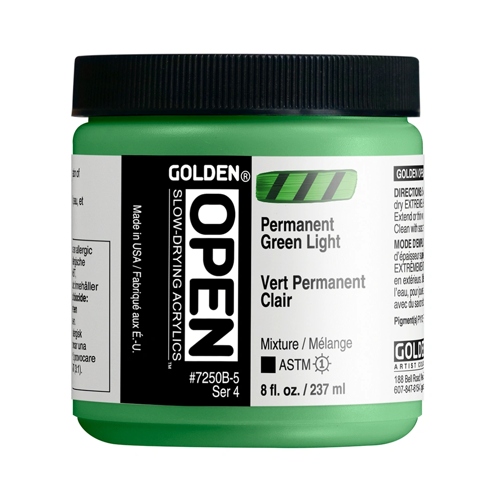 OPEN Acrylic Color - Permanent Green Light - 8 oz jar - 08-oz