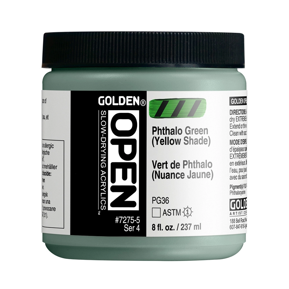 OPEN Acrylic Color - Phthalo Green (Yellow Shade) - 8 oz jar - 08-oz