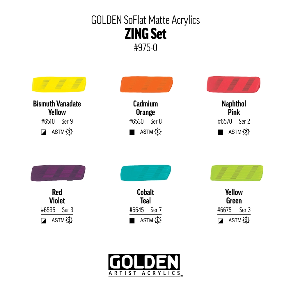 Golden - SoFlat Matte Acrylics - Zing Set