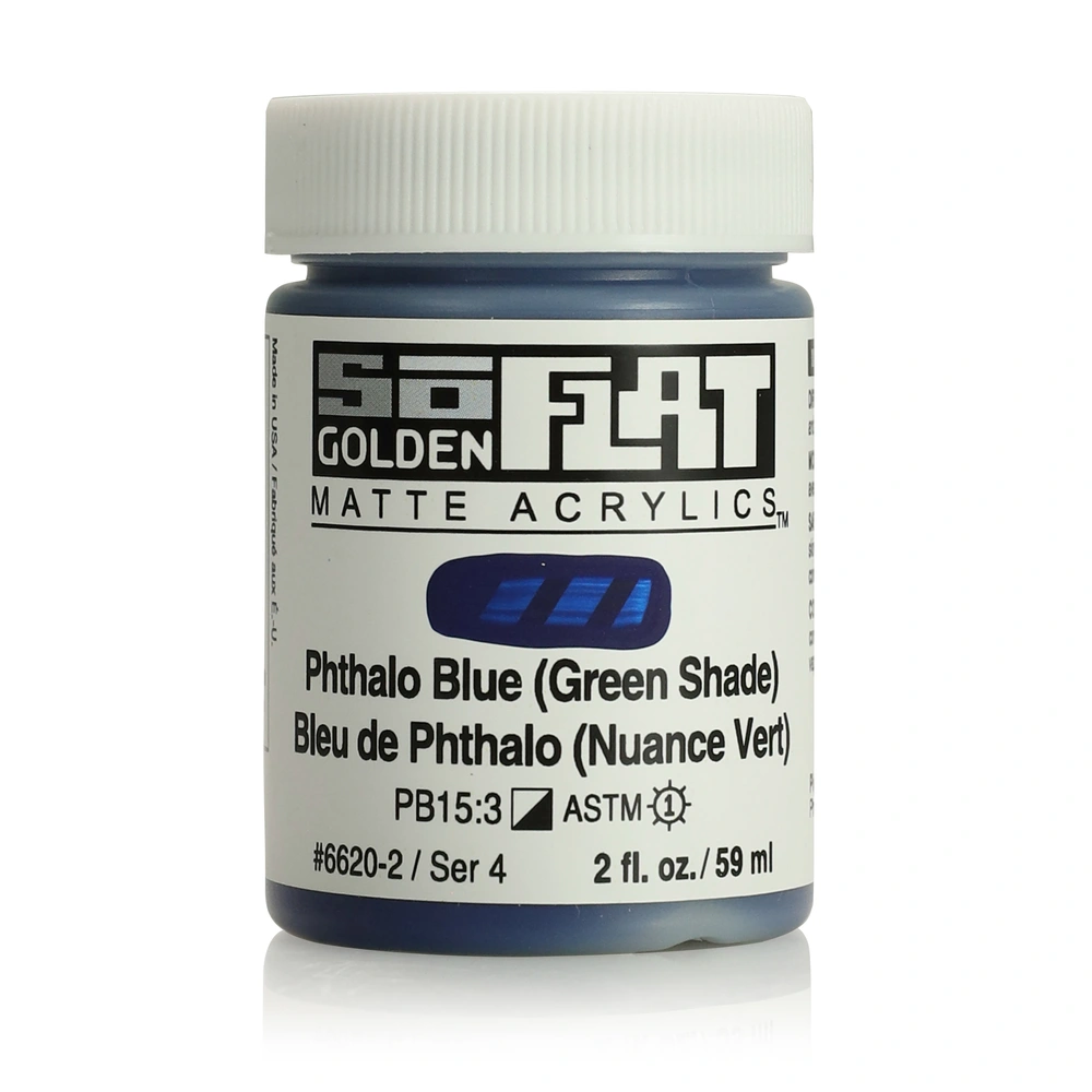 SoFlat Matte Acrylic Color - Phthalo Blue (Green Shade) - 2 ounce Jar - 02-oz