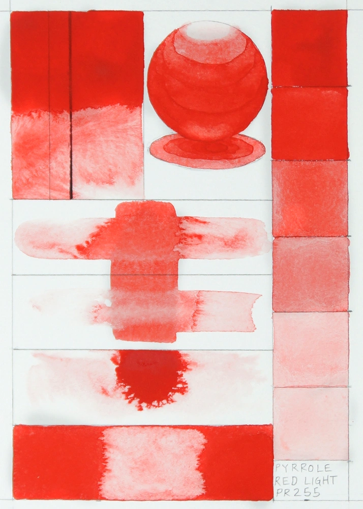Qor Watercolor - Pyrrole Red Light - paint-out