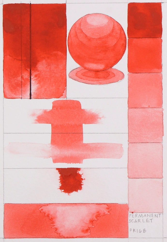 Qor Watercolor - Permanent Scarlet - paint-out
