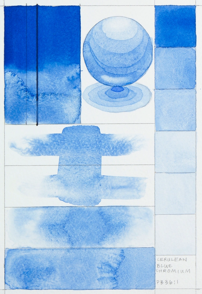 Qor Watercolor - Cerulean Blue, Chromium - paint-out
