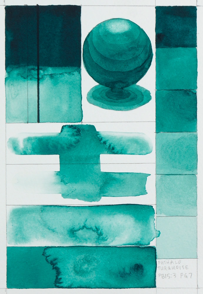 Qor Watercolor - Turquoise (Phthalo) - paint-out
