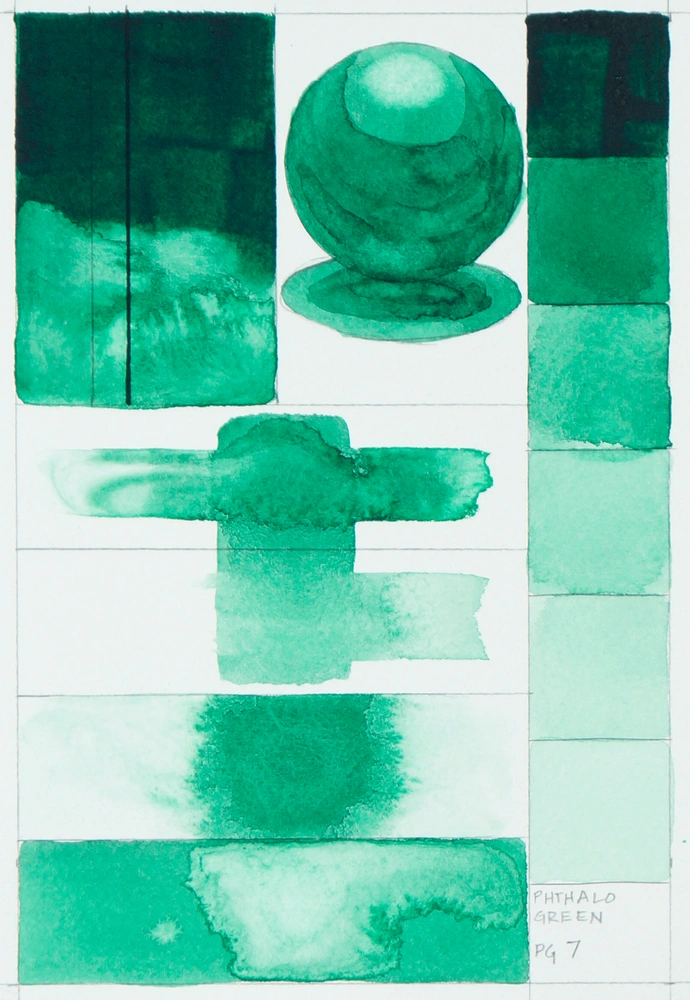 Qor Watercolor - Phthalo Green (Blue Shade) - paint-out