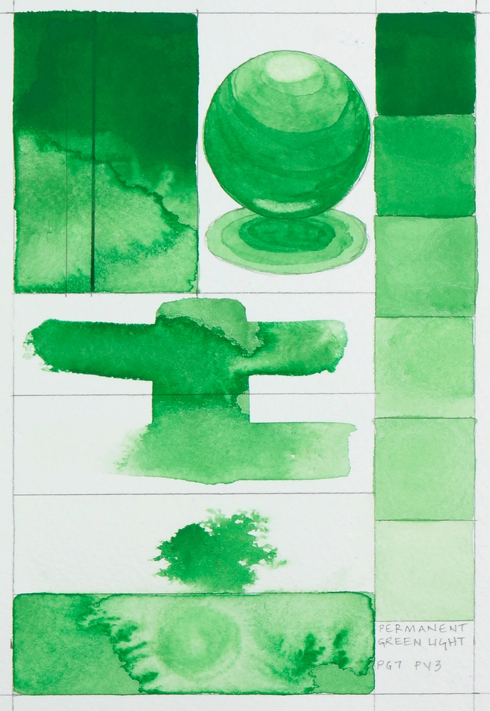 Qor Watercolor - Permanent Green Light - paint-out