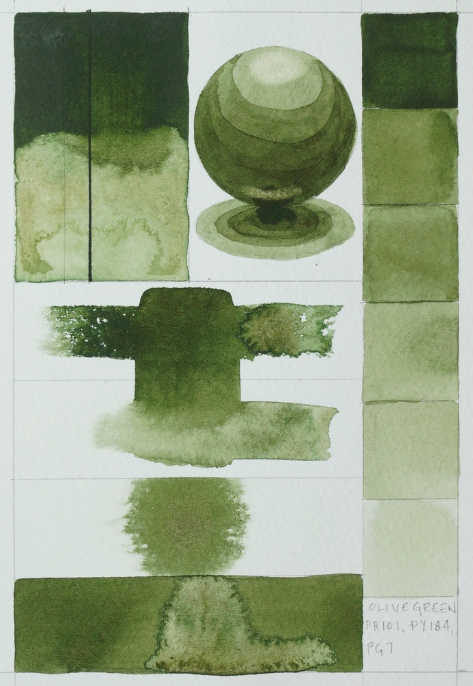 Qor Watercolor - Olive Green - paint-out