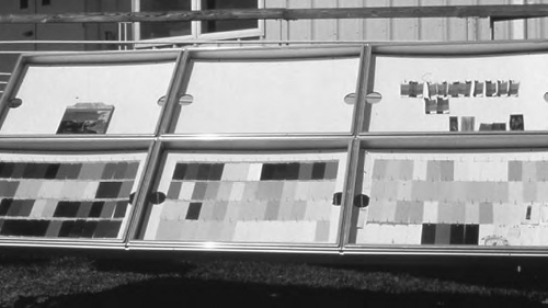The GOLDEN Lab conducts exposure testing to be able to evaluate new materials for durability. This photo shows the test fence at Golden Artist Colors, Inc.