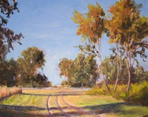 Jamie Grossman, “Path Through the Open Land Foundation”, 2007, 8” x 10”, GOLDEN Fluids (underpainting) and GOLDEN OPEN Acrylics