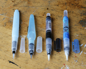 Brushes with water reservoirs.