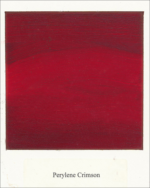 Example of a paint-out of Williamsburg Perylene Crimson where the masking tape had been removed immediately afterward.
