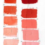 QoR Disazo Scarlet watercolor lightfast test result photograph, water dilution on left and mixes with Titanium White on right on cold press watercolor paper