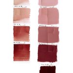 QoR Perylene Crimson watercolor lightfast test result photograph, water dilution on left and mixes with Titanium White on right. Painted on cold pressed watercolor paper.