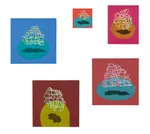  5″ x 5″,  10″ x 8″,  12″ x 12″,  12″ x 12″ (in clockwise order)